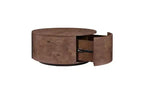 JVNOXK Table basse rotative en noyer de 72 cm avec 2 tiroirs cachés, plateau rotatif à 360°, grain de bois naturel, pour salon, noyer