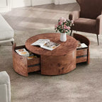 JVNOXK Table basse rotative en noyer de 72 cm avec 2 tiroirs cachés, plateau rotatif à 360°, grain de bois naturel, pour salon, noyer
