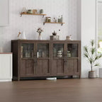 Meuble Buffet Vaisselier avec 4 Portes Vitrées, Vitrine de 140 cm pour Cuisine, Salle à Manger, Salon