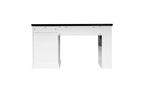 JVNOXK Bureau Moderne de 140 cm avec Meuble de Rangement et Tiroirs, Prises de Courant, Panneau Perforé, Étagères Intégrées et Tablette de Clavier, Blanc