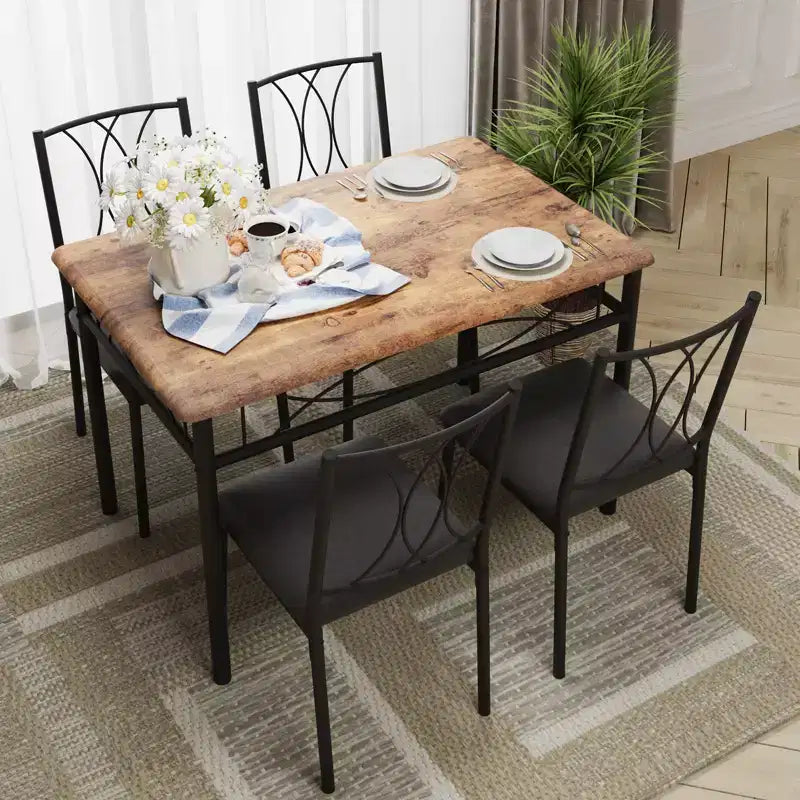 Ensemble table à manger et 4 chaises, table de cuisine et chaises rembourrées, ensemble de salle à manger compact pour appartement et petit espace, montage facile, marron rustique