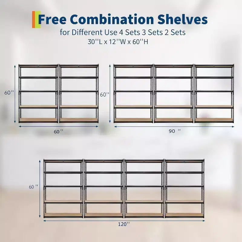 Étagères de rangement pour garage 5 niveaux, Racks de rangement robustes d'une capacité de 907 kg, 91 cm L x 46 cm l x 183 cm H, Unité d'étagères métalliques réglables