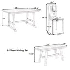 Ensemble de salle à manger Whisen 6 pièces en bois pour 6 personnes, table à manger rectangulaire et 4 chaises d'appoint, long banc