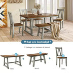 Ensemble de salle à manger Whisen 6 pièces en bois pour 6 personnes, table à manger rectangulaire et 4 chaises d'appoint, long banc