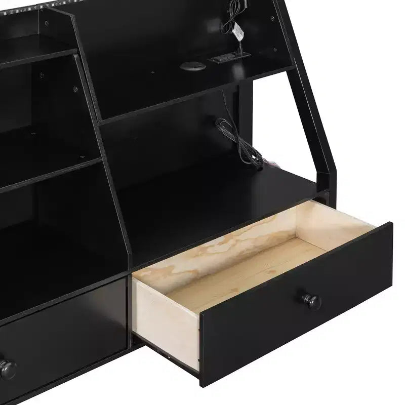 Lit superposé complet Luxystar avec étagères de rangement, 2 tiroirs et lumières