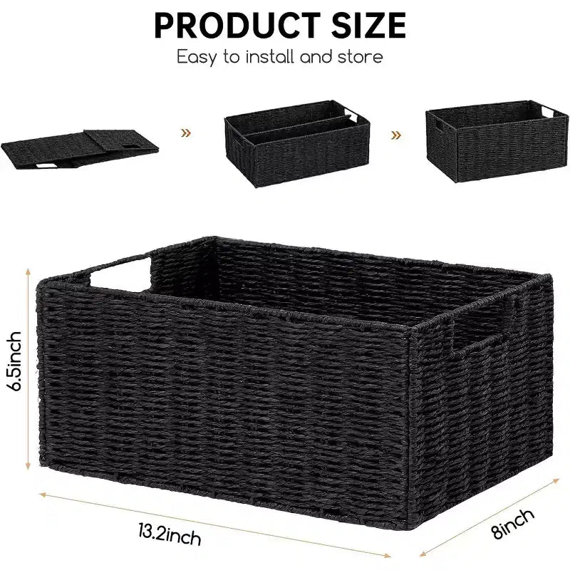 Lot de 4 paniers de rangement pliables, bacs de rangement tressés en corde de papier avec poignées pour étagères de maison, garde-manger, cuisine, salle de bain, salon