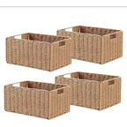 Lot de 4 paniers de rangement pliables, bacs de rangement tressés en corde de papier avec poignées pour étagères de maison, garde-manger, cuisine, salle de bain, salon