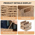 Lot de 4 paniers de rangement pliables, bacs de rangement tressés en corde de papier avec poignées pour étagères de maison, garde-manger, cuisine, salle de bain, salon