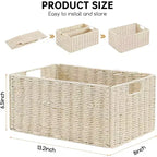 Lot de 4 paniers de rangement pliables, bacs de rangement tressés en corde de papier avec poignées pour étagères de maison, garde-manger, cuisine, salle de bain, salon