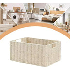 Lot de 4 paniers de rangement pliables, bacs de rangement tressés en corde de papier avec poignées pour étagères de maison, garde-manger, cuisine, salle de bain, salon