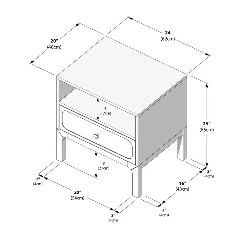 Table de chevet Elio Rattan Cubby avec 1 tiroir, prise électrique et bouton en laiton