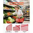 Paniers de courses VEVOR, 12 PCS, 22L, paniers d'épicerie empilables en métal avec poignées, structure en maille dense, supporte jusqu'à 20 kg, portables pour l'épicerie, rouges