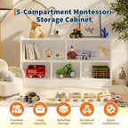 Organisateur de rangement de jouets en bois, rangement à 5 compartiments pour salle de classe pour organiser livres et jouets, étagère simple pour salle de jeux