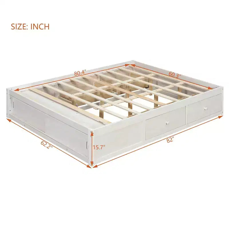 Luxystar Lit plateforme moderne Queen avec 4 tiroirs et rangement intégré au pied de lit
