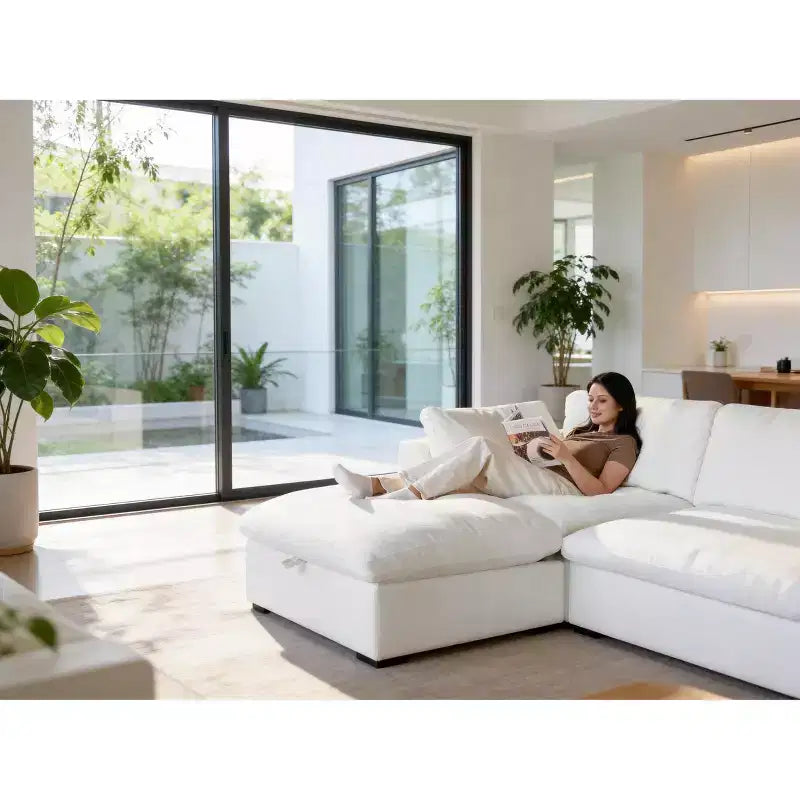 Canapé d'angle modulable Dyonery Oversized Cloud pour salon, canapé confortable en duvet à assise large et profonde, cadre en bois massif, assemblage sans outils
