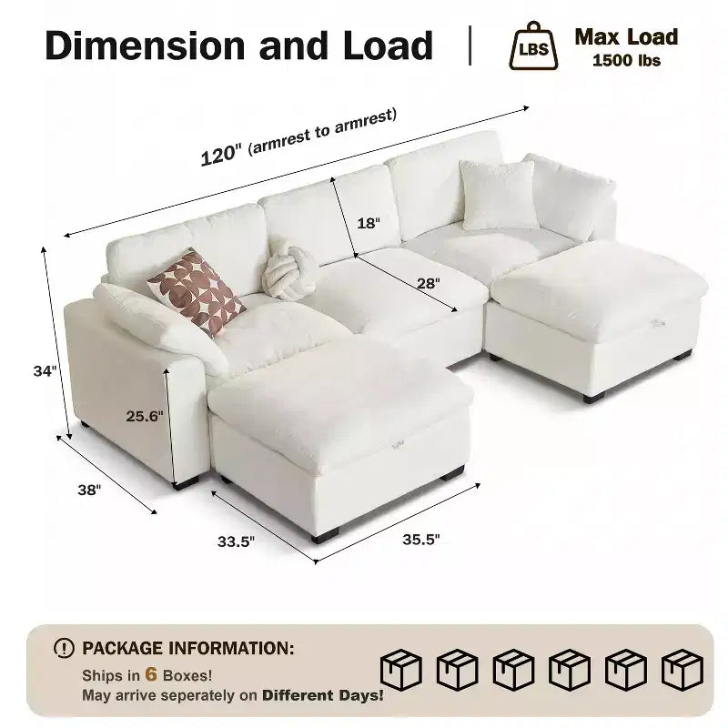 Canapé d'angle modulable Dyonery Oversized Cloud pour salon, canapé confortable en duvet à assise large et profonde, cadre en bois massif, assemblage sans outils
