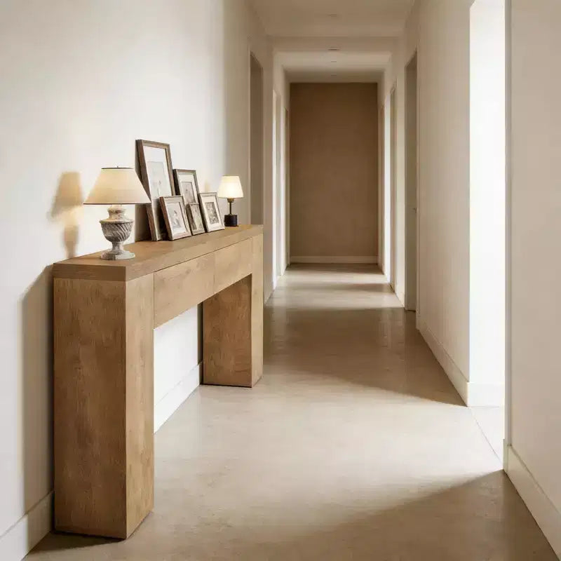 Console GDFStudio Bristol de 63 pouces en grain de bois avec tiroirs cachés
