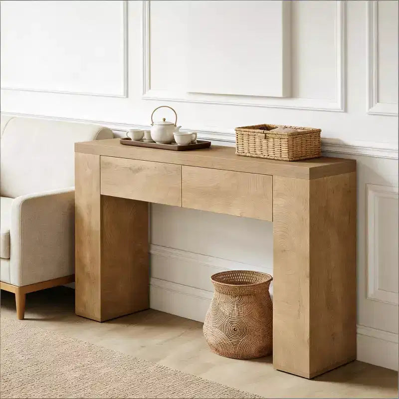 Console GDFStudio Bristol de 63 pouces en grain de bois avec tiroirs cachés