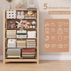 Commode de rangement à 5 tiroirs en bois pour chambre à coucher, commode moderne et simple avec tiroirs profonds pour salon, couloir, entrée