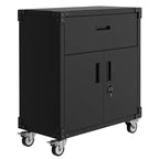 Garvee 35.4 Armoire de rangement métallique, armoire à outils roulante robuste avec 2 portes et tiroir pour la maison, le bureau, noir