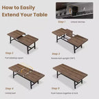Table de salle à manger extensible 63-83, table de salle à manger rectangulaire industrielle pour 6-8 personnes, table de cuisine extensible avec cadre en métal robuste