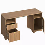 Bestier 59Bureau de Direction Moderne avec Rangement,Bureau d'Ordinateur en Bois avec 2 Tiroirs et 3 Armoires,Bureau d'Écriture Cannelé pour Étude et Salon