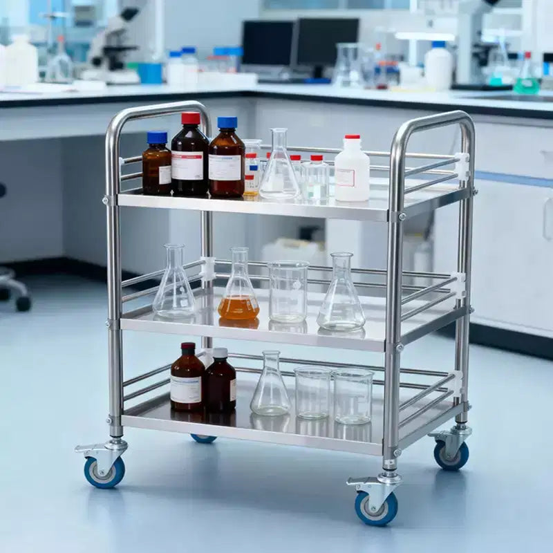 VEVOR Chariot de service en acier inoxydable à 3 niveaux avec roues verrouillables, chariot de service médical pour clinique, argent