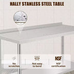 Table de travail en acier inoxydable 60x24x35, table de préparation robuste avec étagère inférieure réglable pour cuisine, restaurant, maison, hôtel et poste de travail.