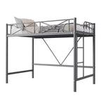 Lit mezzanine en métal robuste, taille simple, cadre moderne en acier avec rampes de sécurité, peu encombrant pour chambre et école