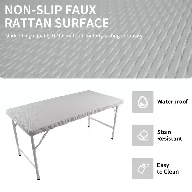 Table de jeu pliante en rotin d'extérieur Whisen 4ft, Table de cartes portable en plastique étanche pour terrasse, Table de banquet pliante haute capacité de charge