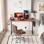 Bureau électrique marron de 140 cm, réglable en hauteur, avec mémorisation des réglages et sac de rangement, pour ordinateur, jeux, maison ou bureau.