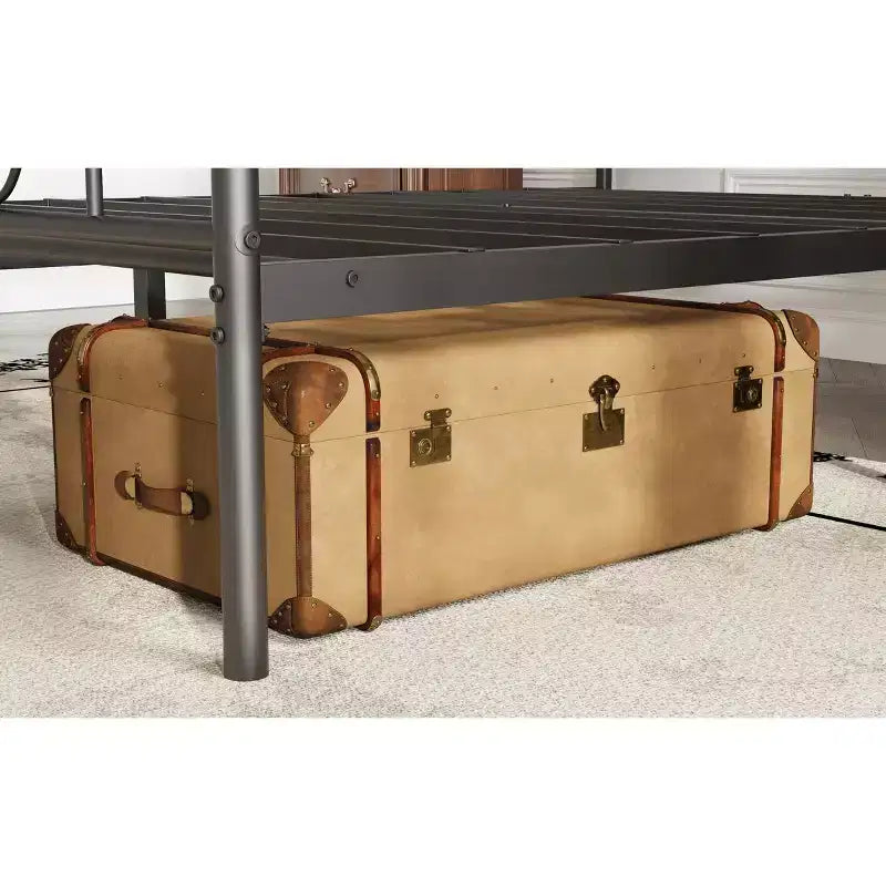Cadre de lit plateforme en métal, taille double, avec tête et pied de lit au design poing, rangement sous le lit