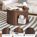 Table basse, tables basses rondes avec rangement, table centrale cannelée, table moderne du milieu du siècle de 28 pouces avec porte coulissante pour salon