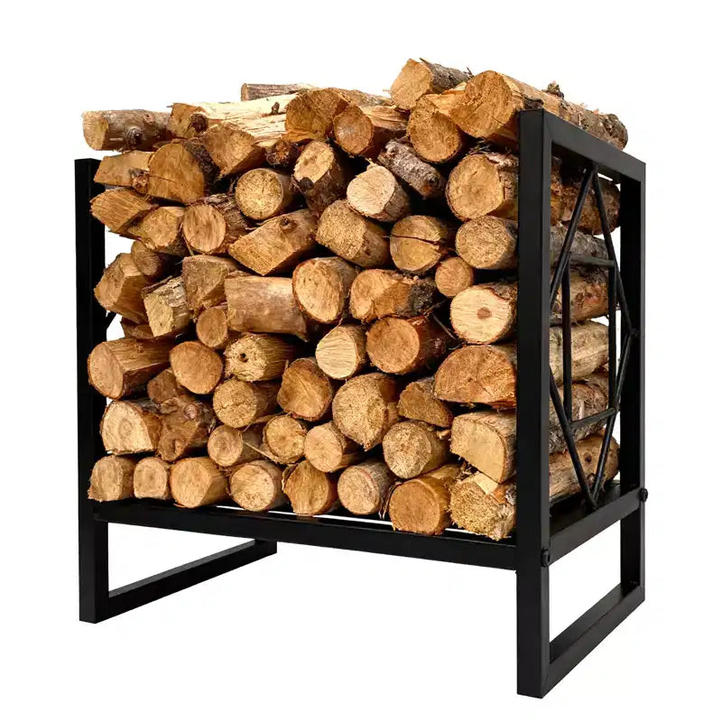 Grand support à bûches robuste de 17,5 pouces en métal, porte-bûches décoratif intérieur/extérieur pour cheminée, terrasse, patio, brasero, barbecue