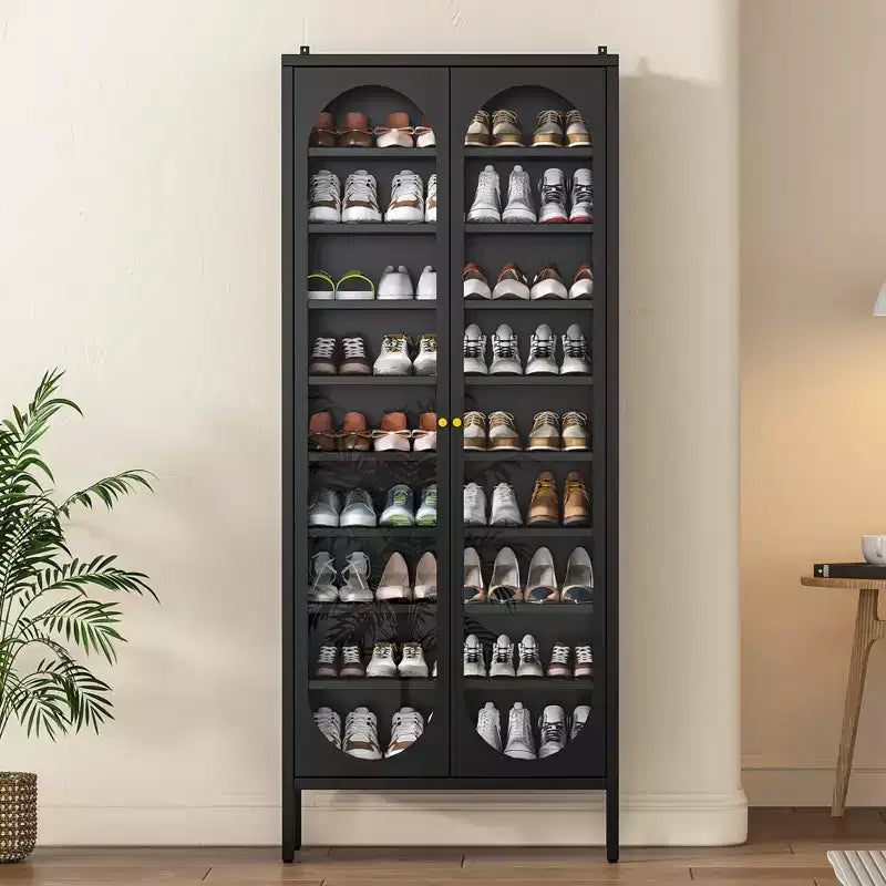 Bekrvio Armoire à chaussures haute en métal à 9 niveaux avec portes en verre, étagère à chaussures autoportante robuste avec étagères réglables, 2736 paires