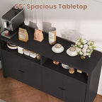 Buffet de ferme 55" – Meuble de bar à café en bois à 4 portes avec étagères réglables pour le rangement de la cuisine, de la salle à manger et du salon