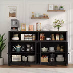 Buffet de ferme 55" – Meuble de bar à café en bois à 4 portes avec étagères réglables pour le rangement de la cuisine, de la salle à manger et du salon