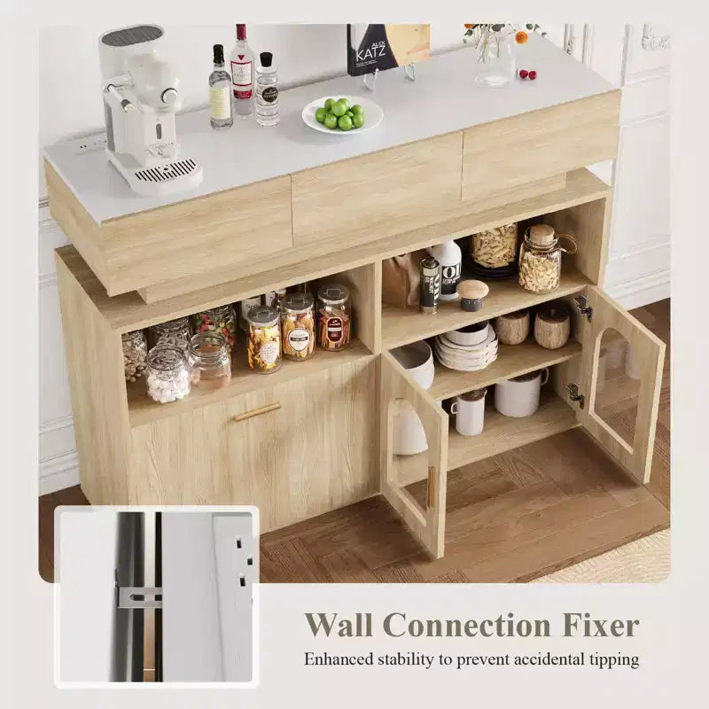 Meuble Bar à Café en Bois avec 3 Tiroirs et Étagère Réglable - Buffet de Rangement de Cuisine pour Salle à Manger, Salon et Cuisine