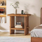 Table de chevet Lantine en bois massif avec rangement, table de chevet rectangulaire de style ferme avec base en bois pour meubles d'appoint de chambre, marron