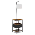 VEVOR Floor Lamp with Table, 3-Tier End Table with Drawer and 3 Color Temperature Lighting, Modern Side Nightstand Bedside Desk with USB,Brown & Black