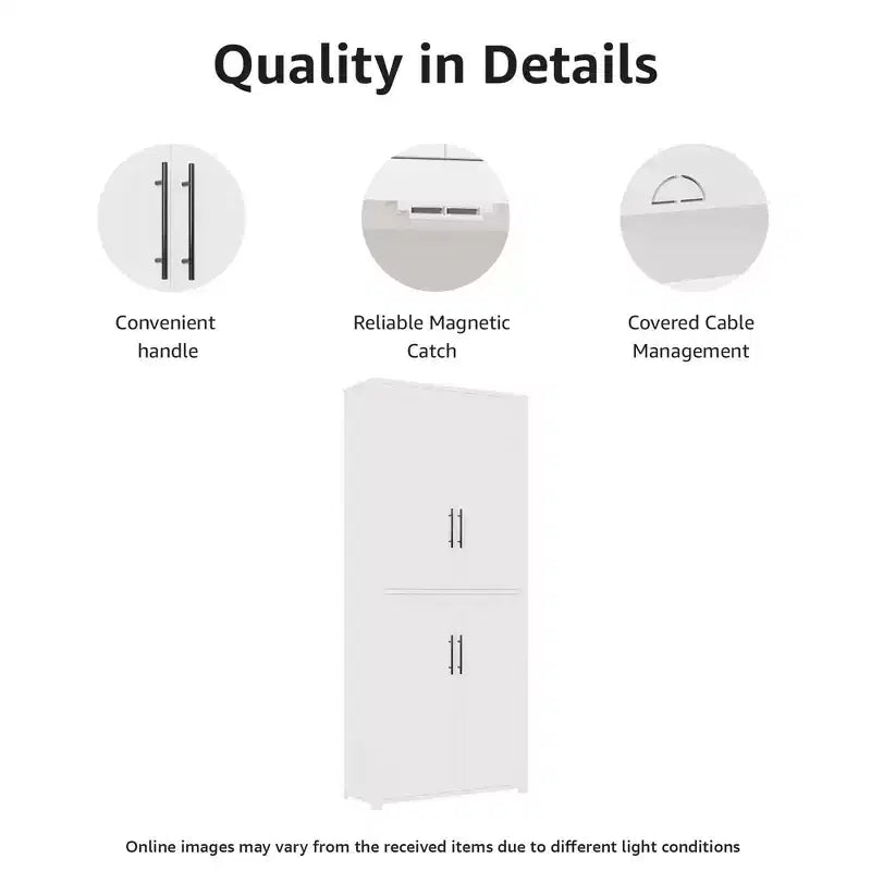 MAYEERTY 67x28x15 pouces Meuble de Rangement sur Pied en Grain de Bois Blanc avec 4 Portes en Bois Massif pour Salon