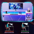 Bureau d'angle en L de 140 cm, blanc, pour gamer, avec support de moniteur, 3 étagères de rangement, bureau de gamer moderne pour chambres à coucher, installation de salle d'étude PC