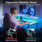 Bureau d'angle en L de 140 cm, blanc, pour gamer, avec support de moniteur, 3 étagères de rangement, bureau de gamer moderne pour chambres à coucher, installation de salle d'étude PC