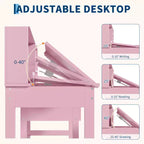Ensemble bureau et chaise d'étude Acekool pour enfants avec surmeuble, plateau inclinable et rangements pour chambre et école à domicile