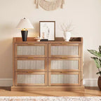 6 Drawer Dresser, Rattan Chest of Dressers with Ample Storage,Boho Chest of Drawers, Dresser Chest for Living Room/Closet/Bedroom, Brown
