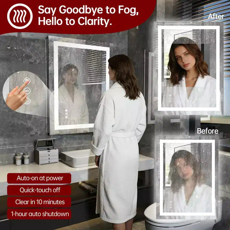 SUMERAIN Miroir de vanité mural 24x32 en verre trempé, miroir de salle de bain moderne anti-buée ETL, LED 3 couleurs