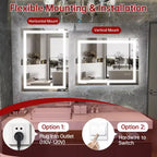 SUMERAIN Miroir de vanité mural 24x32 en verre trempé, miroir de salle de bain moderne anti-buée ETL, LED 3 couleurs