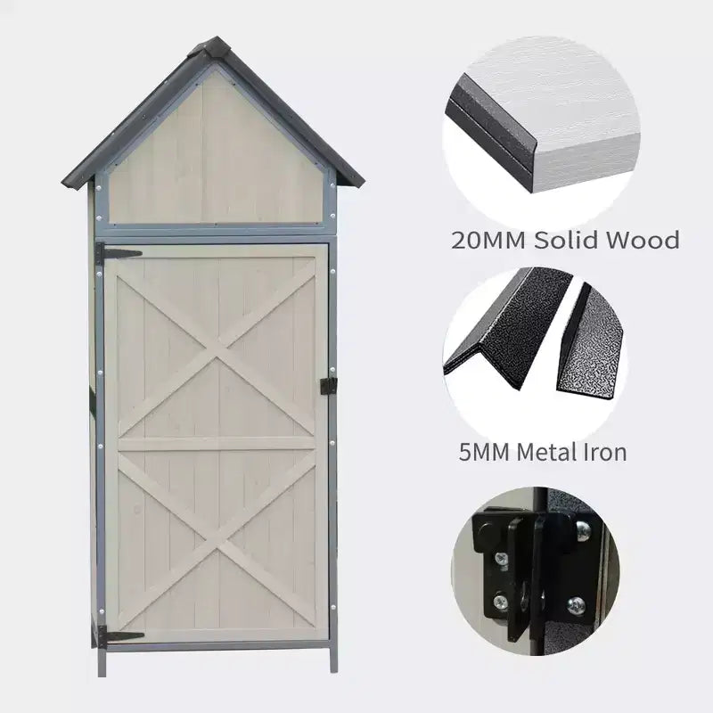 Armoire de rangement extérieure 1,5 x 0,6 m, abri de jardin en bois verrouillable avec cadre métallique et étagères réglables, maison de rangement grande capacité pour patio