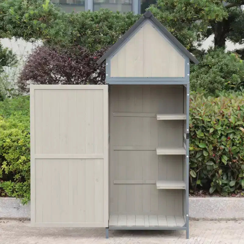 Armoire de rangement extérieure 1,5 x 0,6 m, abri de jardin en bois verrouillable avec cadre métallique et étagères réglables, maison de rangement grande capacité pour patio
