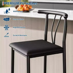 Tabourets de bar en métal, tabourets de bar de 64 cm de hauteur de comptoir avec large assise rembourrée en PU, dossier incurvé et repose-pieds pour îlots, comptoirs de cuisine, bars, noir